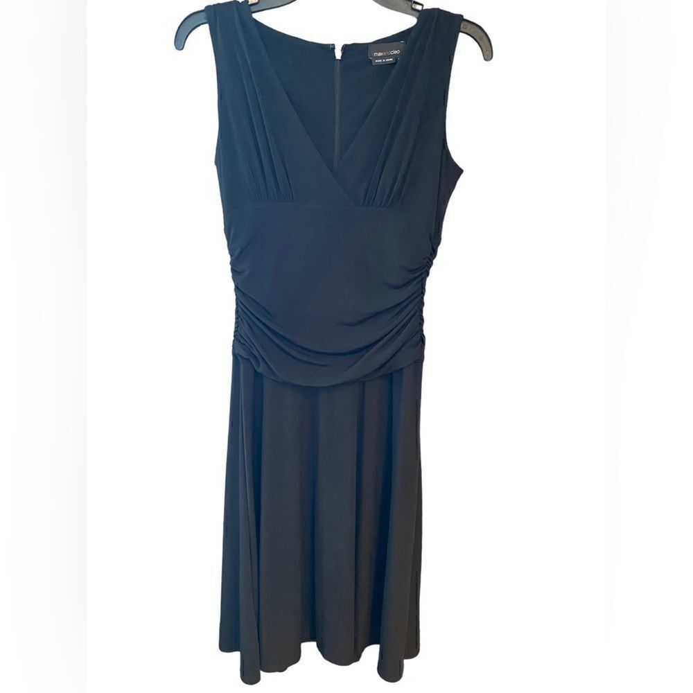 Max and Cleo NWT Sz 6 Little Black Dress Front Ruching Sleeveless Swing Skirt